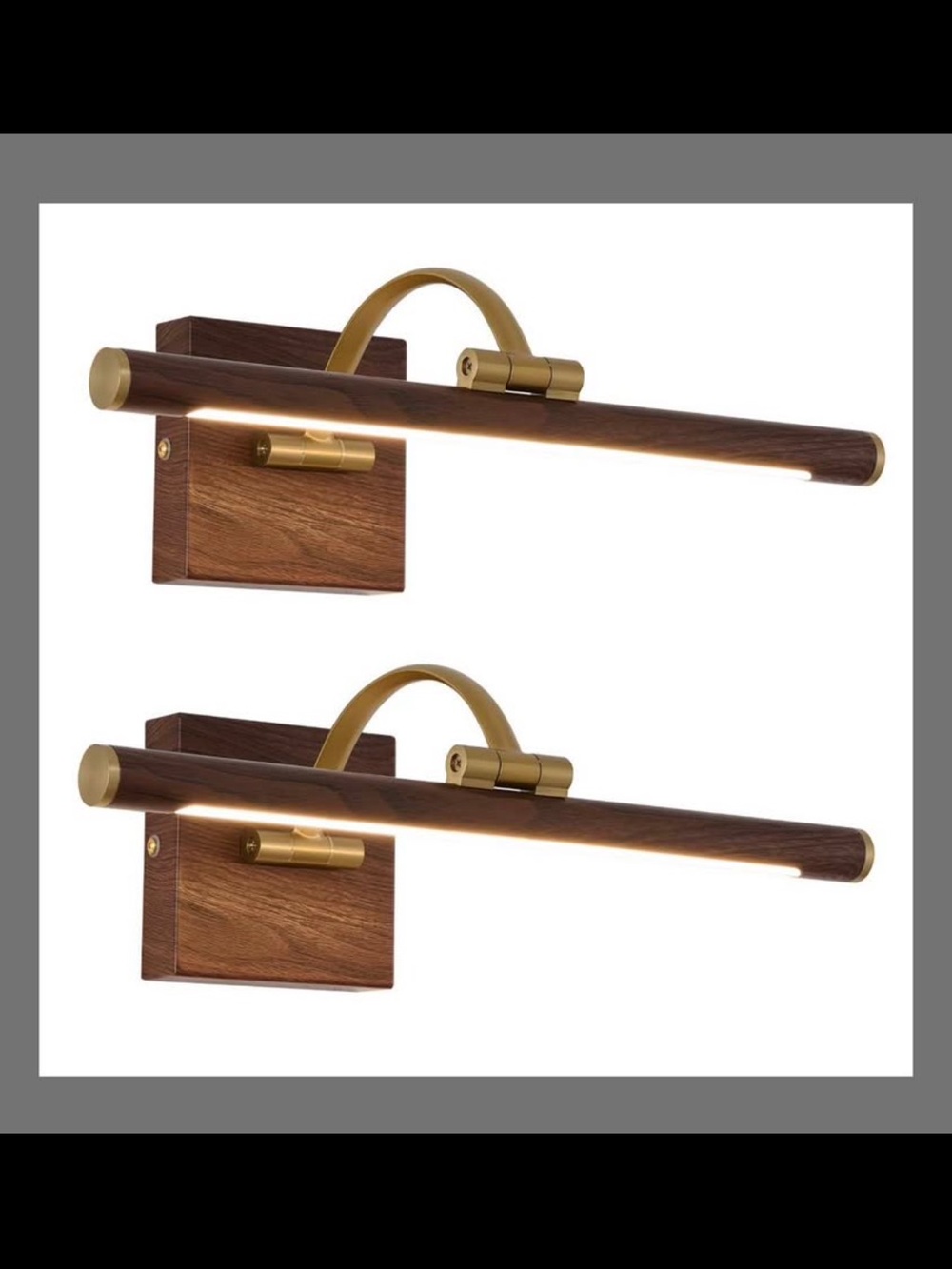 LED Picture Light Wall Sconce in Walnut and Brass - Set of 2 HARD WIRE